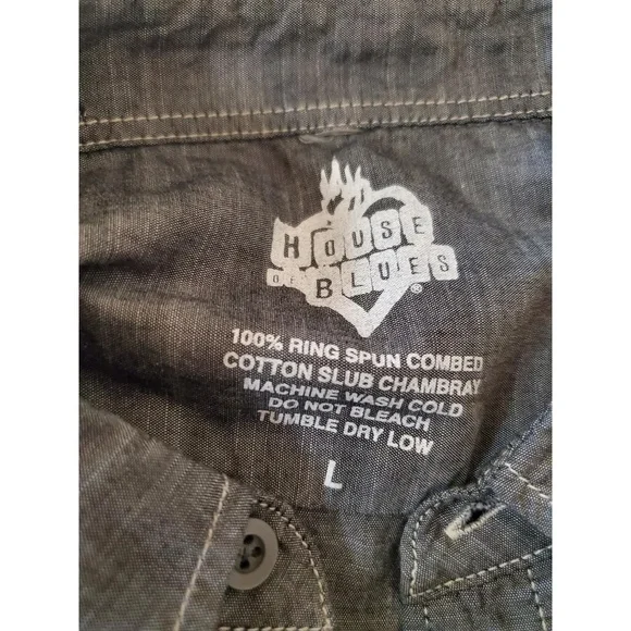 House Of Blues Womens Gray Chambray Button Up Cotton Shirt Top L - Picture 5 of 12